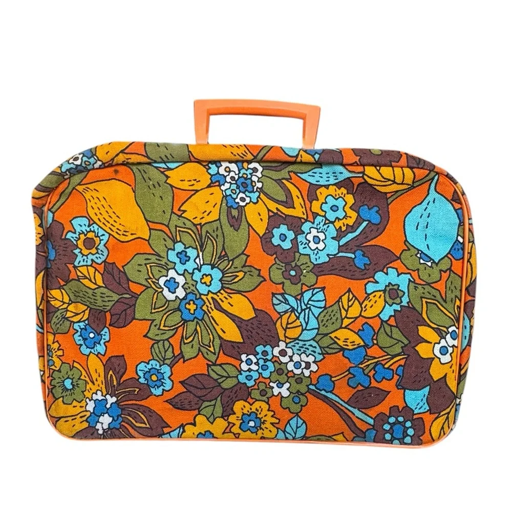 Vintage Floral Orange Travel Suitcase Bag